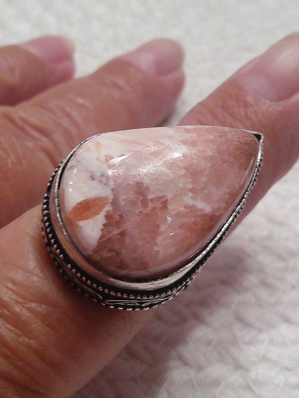 Gorgeous SCOLECITE Handmade Sterling 925 RIng Size 9.5 #31F